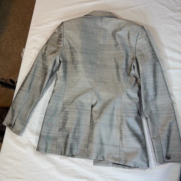 Rag & Bone Size 2 Silver Gray 100% Silk Dupioni Blazer Metallic Party Workwear - Picture 10 of 10
